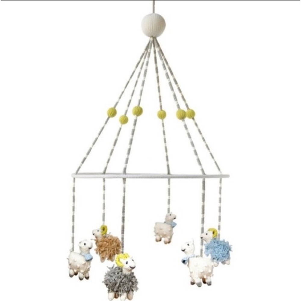 New🌟BlaBla Crocheted Sheep Mobile-yellow/white/gray